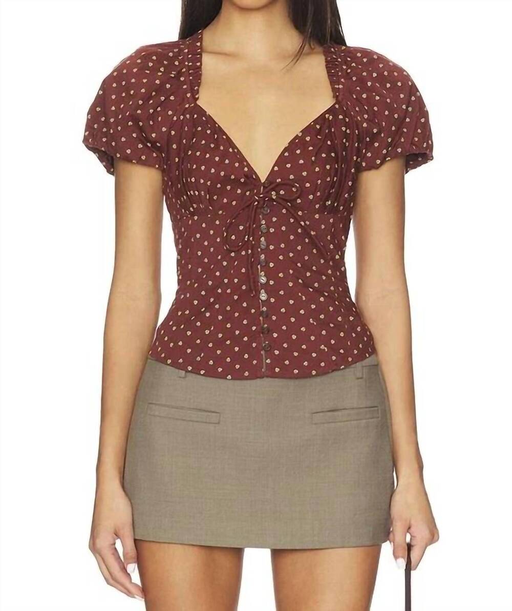 NEW FREE PEOPLE summer printed blouse in chocolate combo